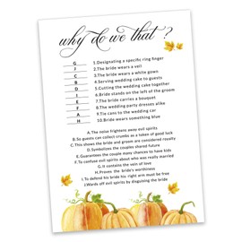 Inkdotpot Bridal Wedding Shower Game Bachelorette Party Activity Game Cards 50-Pack Pumpkin Fall in Love Why Do We Do That