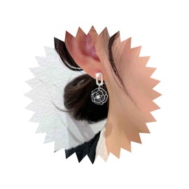 Inateannal Vintage Black Crystal Flower Drop Earrings Black Flower Earrings Pearl Camellia Earrings Black Camellia Stud Earrings Jewellery for Women and Girls, Zinc, No Gemstone