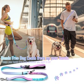 Dog Lead with Reflective Stripes, Adjustable Lead for Dogs, Jogging Lead for Dogs for Large Dogs, Purple Blue