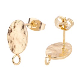 BENECREAT 10PCS 18K Real Gold Plated Oval Earring Studs with Brass Ear Nuts for Earring DIY Jewelry Making, Hole: 1.8mm, Pin: 0.8mm