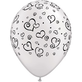LA Balloons 76877 "Swirl Hearts" Qualatex Latex Balloons (50 Pack), 11", Ruby Red & Pearl White