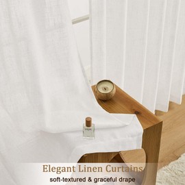 OWENIE Pinch Pleated White Curtains for Bedroom Living Room 90 Inches Long 2 Panels Set, Farmhouse Faux Linen Back Tab Semi Sheer Light Filtering Dining Room Curtains Drapes, White, Each 40" Wx90 L