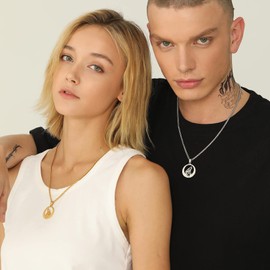 U7 Wolf Necklace with Adjustable Spiga Chain 18K Gold Plated Round Hollow Pendant