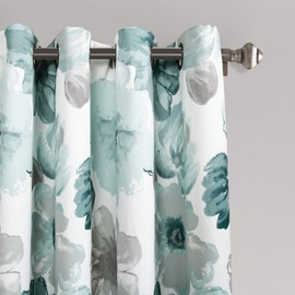 Lush Decor Leah Light Filtering Window Curtain Panels, Pair, 52" W x 63" L, Blue - Floral Drapes for Bedroom - Blue Curtains - Farmhouse Decor