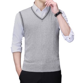 YINNORE Mens V Neck Sleeveless Sweater Vest Comfort Cashmere Wool Knitted Pullover Tank Top Cardigans (UK, Alpha, XL, Regular, Regular, Grey)