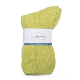 Graham Cashmere - Pure Cashmere Cable Bed Socks - Made in Scotland - Gift Boxed (Lemongrass), Onesize