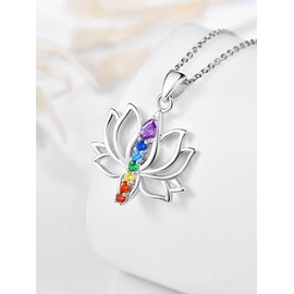 TANGPOET Seven Chakra Necklace for Women Mum 925 Sterling Silver Healing Stone Jewellery Lotus Pendant Spiritual Meditation Protection Gifts for Birthday Mothers Day Christmas