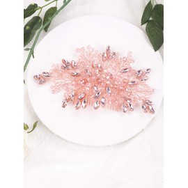 Anglacesmade Bridal Pink Crystal Hair Comb Marquise Crystal Hair Piece Wedding Hair Accessories for Women and Girls (Rose gold)