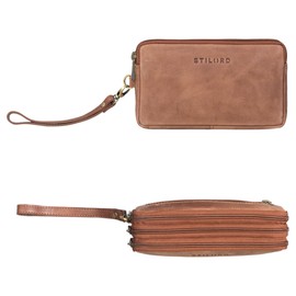 STILORD 'Kenneth' Small Man Bag Vintage Travel Organiser XXL wristlet bag travel wallet Men's Handbag Phone Pouch, Colour:messina - brown