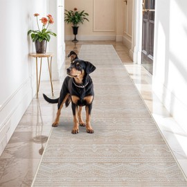 BYYVOO Long Hallway Runner Rugs - 3x16 Washable Runner Rug Low Pile Rug with Non Slip Backing Floor Mat Non Slip Moroccan Indoor Carpet for Kitchen Bedroom Entryway 3x16 Beige