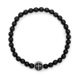 EVE'S ADDICTION Men's Black Agate Cross Bead Bracelet - Bracelets for Men - Gifts for Dad