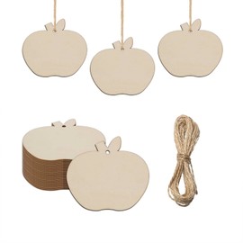 Creaides 30pcs Mini Apple Wood DIY Crafts Cutouts Wooden Apple Shaped Hanging Ornaments with Hole Hemp Rope Wood Tags for Wedding Birthday Christmas Party Decorations