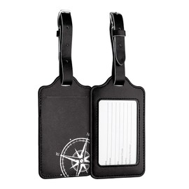 kwmobile 2 x Suitcase Tags Address Tag Suitcase Tag Name Tag School Bag Luggage Tag Travel Luggage Tag Black, Compass Vintage White Black, Compass Vintage 02-01