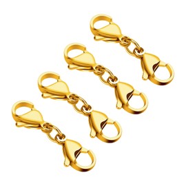 Pack of 4 Double Lobster Clasp Chain Extension with Double Opening, Bracelet Connector, Extender, Necklace Shortener, Lobster Clasp Bracelets Clasps for DIY Jewellery Necklaces - Gold
