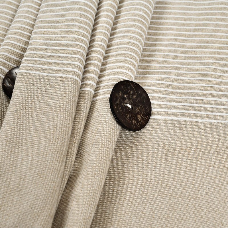 Lush Decor Beige Linen Woven Cotton Shower Curtain, Farmhouse Button