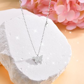Sterling Silver Butterfly Necklace for Women, 925 Silver Dainty Butterfly Pendant Necklace for Women Girls, Cute Choker Necklaces Jewelry for Mother Day Birthday