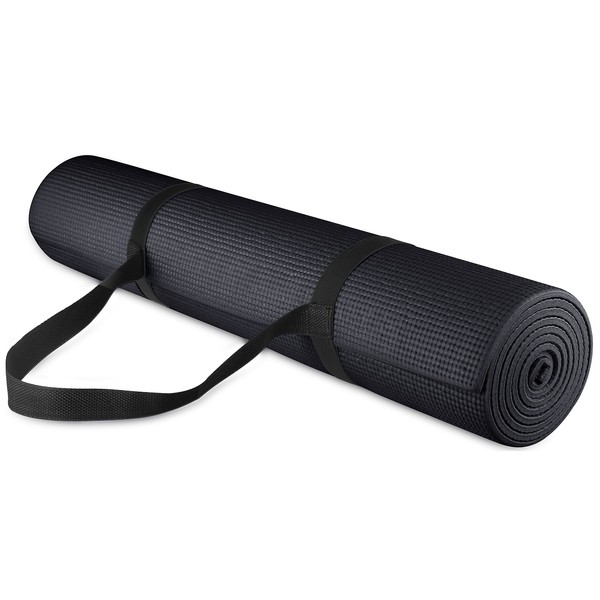 BalanceFrom Go Yoga All Purpose High Density Non-Slip Exercise Yoga Mat with Carrying Strap, 1/4", Black
