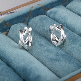 Sterling Silver 925 Chunky Hoop Earrings for Women, ALEXCRAFT Silver Cartilage Diverged Cutout Twist Double Huggie Hoop Earring Silver Small Lightweight Wide Thick Hoop Chunky Earrings for Women