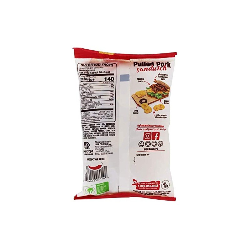 Inka Crops Plantain Chips, Chile Picante, 4 Ounce (Pack of