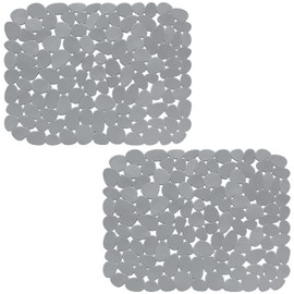 Bligli Pebble Sink Mat for Stainless Steel/Ceramic Sinks, 2 Pack PVC Sink Protectors Mats for Bottom of Kitchen Sink, Dish Drying Mat for Dishes and Glassware, 15.7 x 11.8 inch, Solid Grey