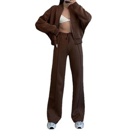 amropi Women's Tracksuit Zipper Jacket Top and Jogging Pants 2 Pieces Sweatsuit Set Coffee, XL