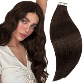 RUNATURE Tape Extensions Real Hair 40 cm Darkest Brown Extensions Real Hair Tape in Straight Brown Hair Extensions Real Hair Tapes Straight Colour #2 50 g 20 Pieces