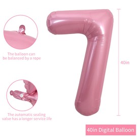 TONIFUL 40 Inch Light Pink Large Macaron Numbers Balloons 0-9, Number 7 Digit 7 Helium Balloons, Foil Mylar Big Number Pastel Balloons for Birthday Party Anniversary Supplies Decorations