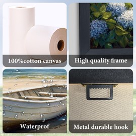 Large Blue Beach Wall Art, Oversized Ocean Hydrangea Pictures Wall Decor, Coastal Boat Canvas Prints Painting, Extra Nautical Framed Artwork for Living Room Bedroom Office Bathroom Corridor 36"x 24"