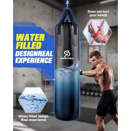 SAEEPABUL Water Punching Bag 4FT Heavy Bag for Boxing - Adjustable Weight (60 to 120 lbs) with Anti-Leak Design, Heavy-Duty Aqua Training Bag for Adults (Plain Black)