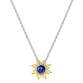 ChicSilver Sapphire Necklace for Women September Birthstone Necklace 925 Sterling Silver Sun Necklace Gold
