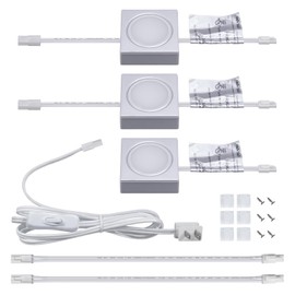 LUMILAND Wired LED Puck Lights Square 2.68" Wide 3000K, 120V Plug-in or Hardwired Installation with Recessed or Surface Mounted, Silver Grey, 3 Pack