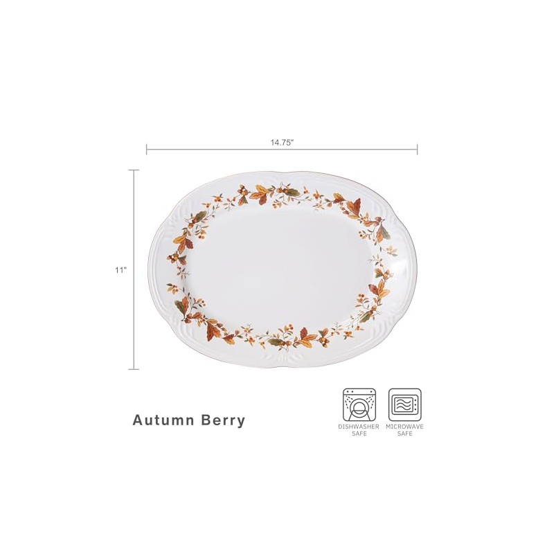 Pfaltzgraff Autumn Berry Oval Platter, 14-3/4-Inch x 11-Inch, White, 5189119