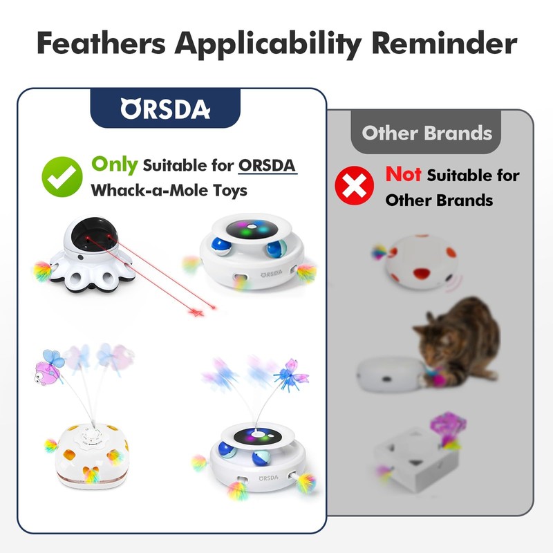 ORSDA 6Pcs Interchangeable Attachments Cat Feather Toys Replaceable Feathers and