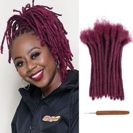 FAELBATY Human Hair Loc Extensions 0.6 cm Thickness 6 Inch 30 Strands Handmade and 100% Human Hair Dreadlock Extensions for Men Women Can Be Dyed Bleached Curled Twisted (99J)