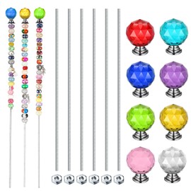 Pelopy Pack of 8 DIY Fairy Garden Beaded Stakes Wands Kit 8 Pcs of 8/32 Inch 12 Inch Threaded Rods and 8 Pcs Hex Nuts and 8 Tops, Stainless Steel Stakes with Toppers (Elegant Color,Spherical)