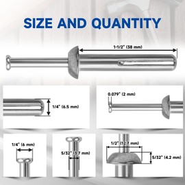meite 1-1/2" Length Concrete Anchors, Hammer Drive Nails in Anchors, Zinc Alloy Anchors and Galvanized Steel Nails Set - 1/4" Diameter Expansion Nails for Concrete Walls (100 Pcs/Box)