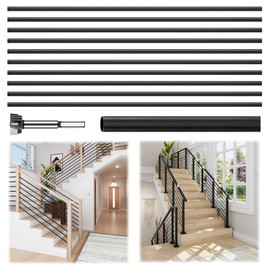 10 Pack 6 FT x 35/64 inch Iron Stair Balusters with 14mm Wood Drill Bit, Matte Black Hollow Horizontal Interior Baluster, Stair Railing Spindles for Indoor Staircase