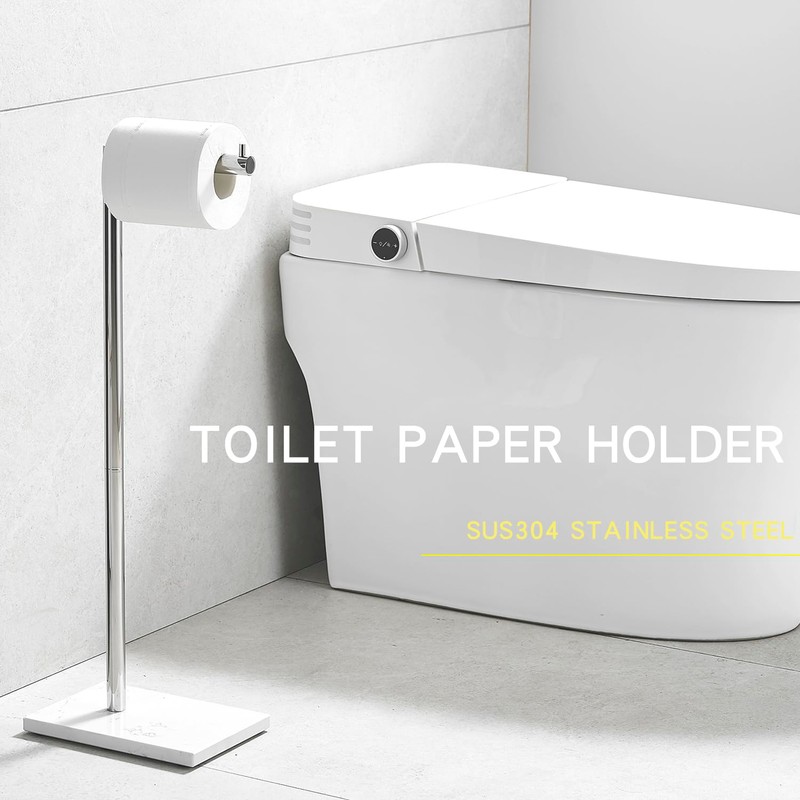 JOMANDAN 304 Stainless Steel Freestanding Toilet Paper Holder with Marble
