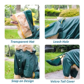 HDKUW Large Dog Raincoat with Leash Hole, Full Coverage Slicker Dog Rain Coat Hoodie, Animal Shape Waterproof Jacket for Small Medium Large Dogs Dinosaur 8XL