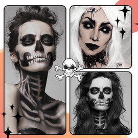 Kit de Pintura Facial de Halloween, Maquillaje de Cosplay de Halloween, Pintura Corporal de Cara Negra Y Blanca, Kit de Maquillaje de Efectos Especiales, Kits de Pintura Facial para Disfraces, para Fi