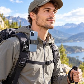 Backpack Strap Phone Holder for Hands-Free Recording – Adjustable Clip Mount for Travel, Hiking, Vlogging and Live Streaming