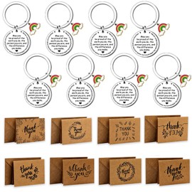 Thank You Card with Keyring, 8 Pack Thank You Teacher Gifts, Leaving Presents for Colleagues, Thank You Card with Envelopes and Stainless Rainbow Keychains for Teacher Nursery Thanksgiving