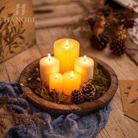 Hanobe Wooden Tray for Coffee Table: Candle Holder Plate Round Decorative Serving Tray - Vintage Table Centerpiece Rustic Farmhouse Home Decor