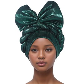 Exquisite Handcrafted Gele Headgear: African Turban Hats for Weddings and Parties (US, Numeric, 5 1/8, 6 1/4, Dark Green)