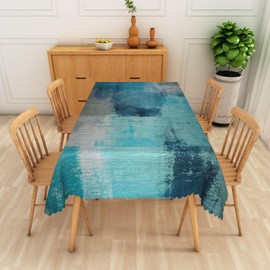 Leyiyi Oil Painting Rectangle Tablecloth Teal Grey Waterproof Tablecloth Modern Geometric Abstract Art Holiday Table Cover for Home Kitchen Dining Room Table Decorations 60x108inch