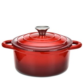 Hamilton Beach Enameled Cast Iron Dutch Oven Red (3-Quart) | Cream Enamel Coating Dutch Oven Pot with Lid | Cast Iron Dutch Oven with Even Heat Distribution | Easy Grip to Handles & Multipurpose
