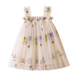 Nileafes Baby Girl Casual Tutu Dress Strap Tulle Flower Butterflies Embroidery Princess Dresses Size 90 (1-2 Years, 07-Yellow)