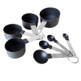 Rightox 8-Piece Measuring Spoons & Cups Set - Stainless Steel Handle, Durable BPA Free Plastic, with Engraved Measurements for Baking and Cooking (8 Pieces)