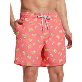 MOANOK Men's Swim Trunks Mesh Lining Bathing Suit 6" Quick Dry Beach Shorts Funny Swimsuits with Pockets Banana Large