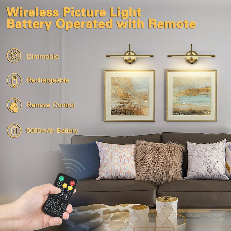 JOOSENLUX Battery Operated Picture Light Gold - Modern Wireless Picture